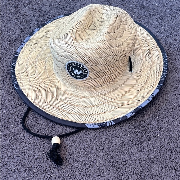 Pura Vida Accessories - Pura Vida Costa Rica Straw Sun Hat with Black Trim and Strap